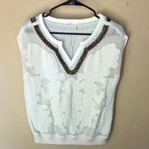 Floreat Anthropologie Beaded Ivory Blouse